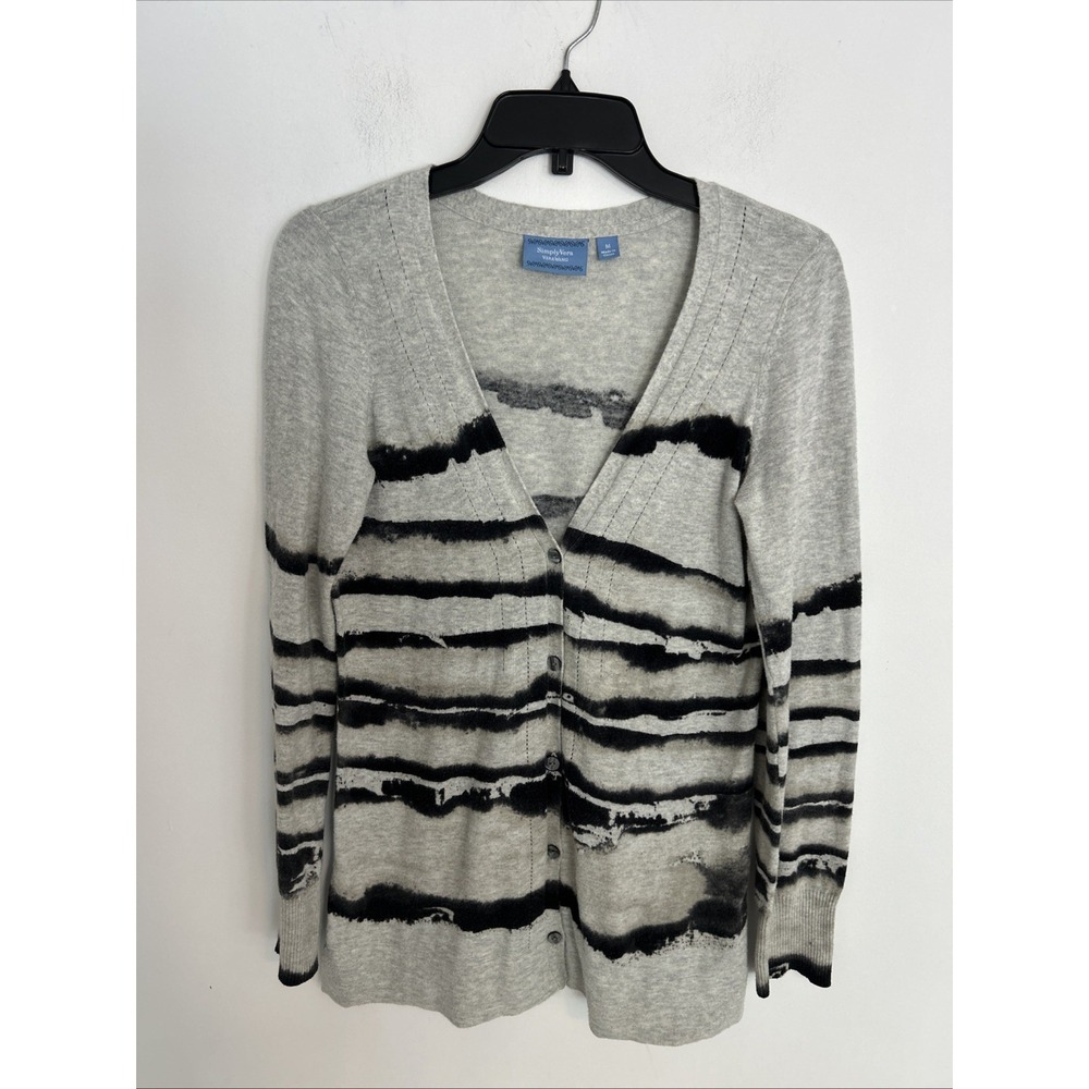 Simply Vera Vera Wang Women M Button Down Long Sleeve Soft Light White Cardigan